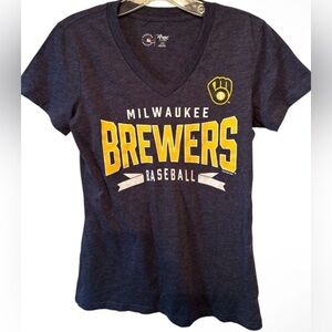 MLB Milwaukee Brewers Women's Short Sleeve v neck T-Shirt in Navy Blue XS